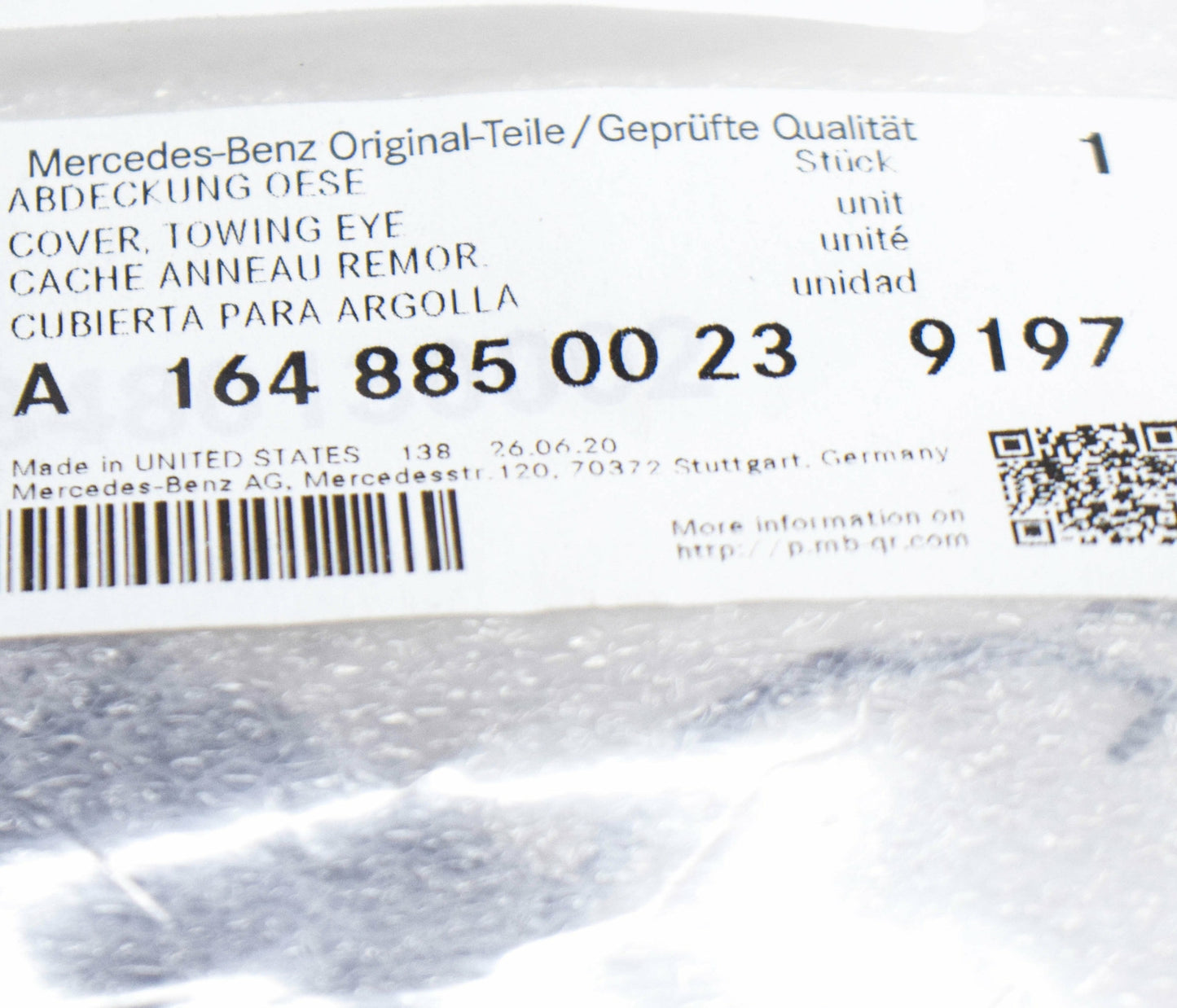 NEW MB ML W164 FRONT BUMPER TOW HOOK EYE COVER CAP A16488500239197 ORIGINAL