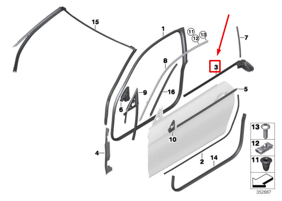 NEW BMW 4 CABRIO F33, F83 FRONT LEFT DOOR SEAL 51337279735 7279735 ORIGINAL