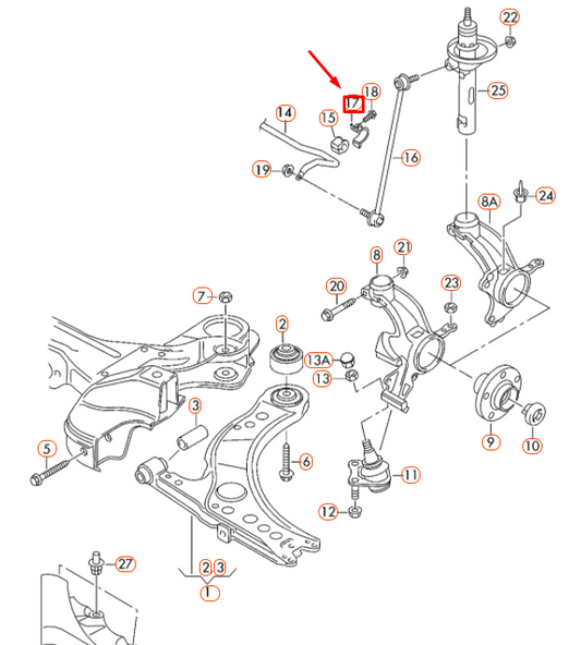 new audi a1 mk1 front stabilizer left clamp 6q0411333b original