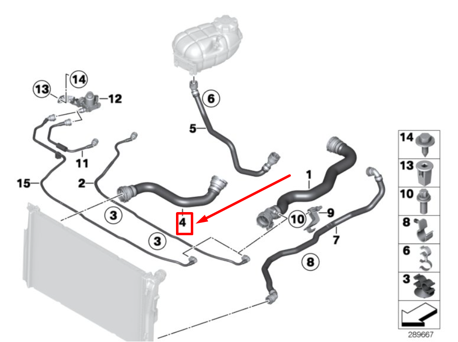 new bmw 3 f30, f80 engine coolant hose 17127811129 7811129 original