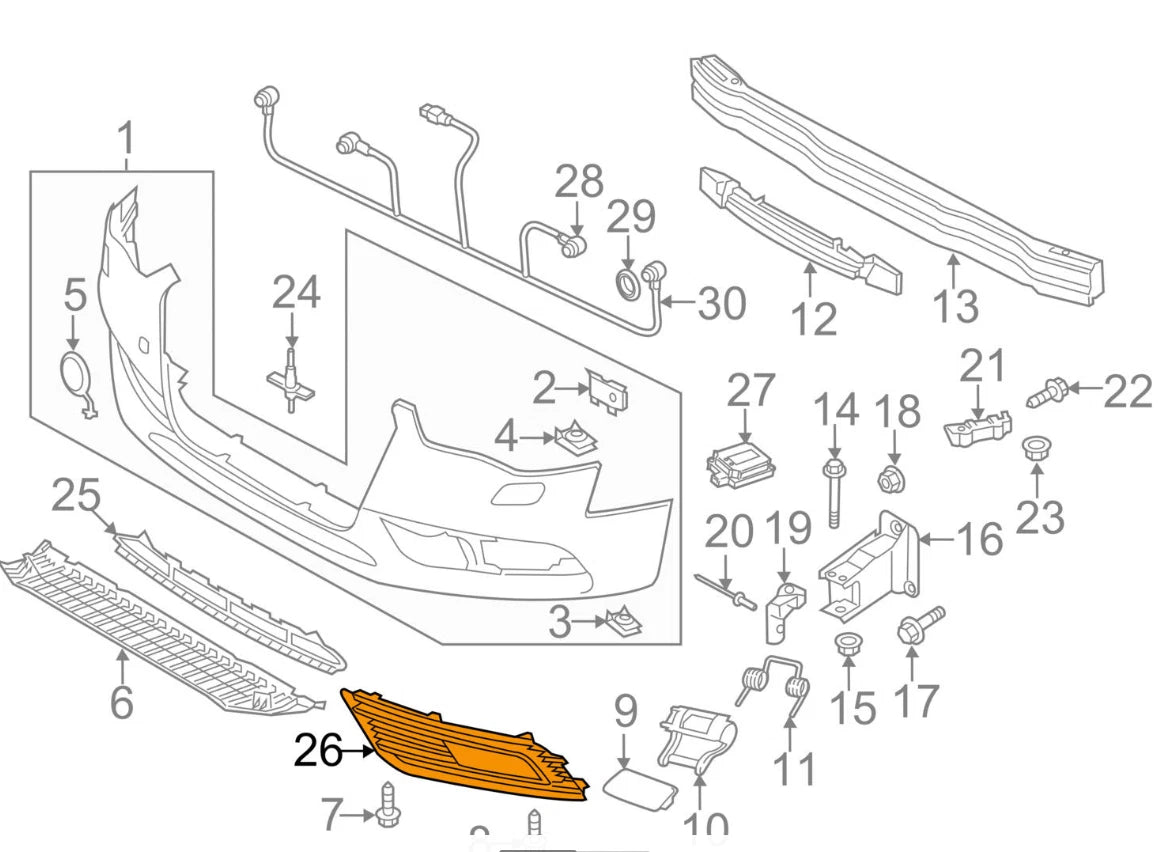NEW AUDI A4 B8 FRONT BUMPER RIGHT FOG LIGHT GRILLE 8K0807682Q01C 2014