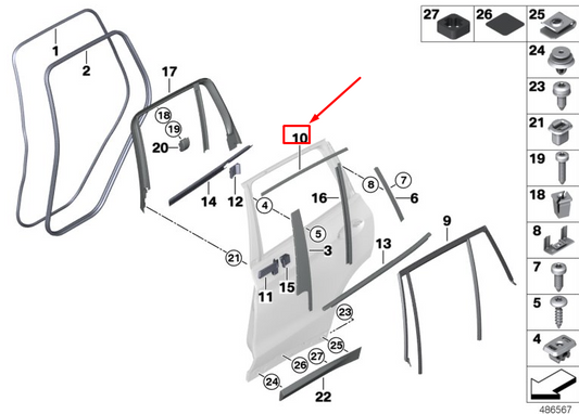 new bmw x3 g01 rear right door window frame cover 51357393446 original