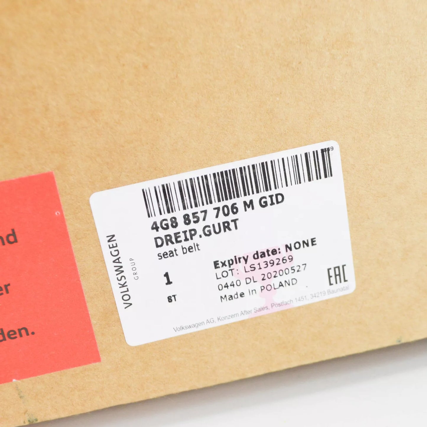 NEW AUDI A6 AVANT C7 FRONT RIGHT SEATBELT 4G8857706M GID 4G8857706MGID ORIGINAL