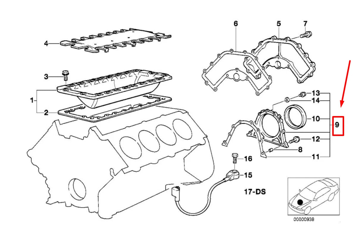 NEW BMW X5 E53 REAR CRANKSHAFT COVER 11141436109 1436109 ORIGINAL
