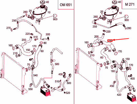 new mercedes-benz c w204 right radiator coolant hose a2125018282 original