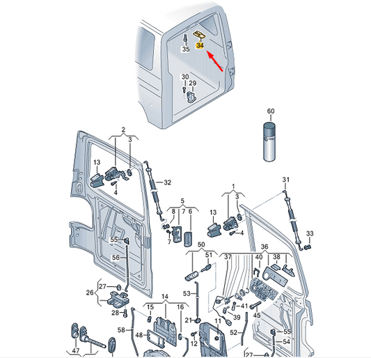 NEW VW TRANSPORTER VI T6 REAR WING DOOR UPPER LOCK STRIKER 7H0827537A ORIGINAL