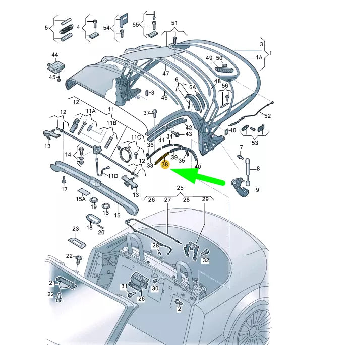 NEW AUDI TT 8J MK2 SOFT TOP LEFT FRONT SEAL 8J7871455 ORIGINAL