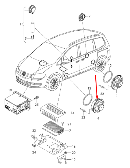 new volkswagen sharan 7n front door sound speaker 7n0035454a original