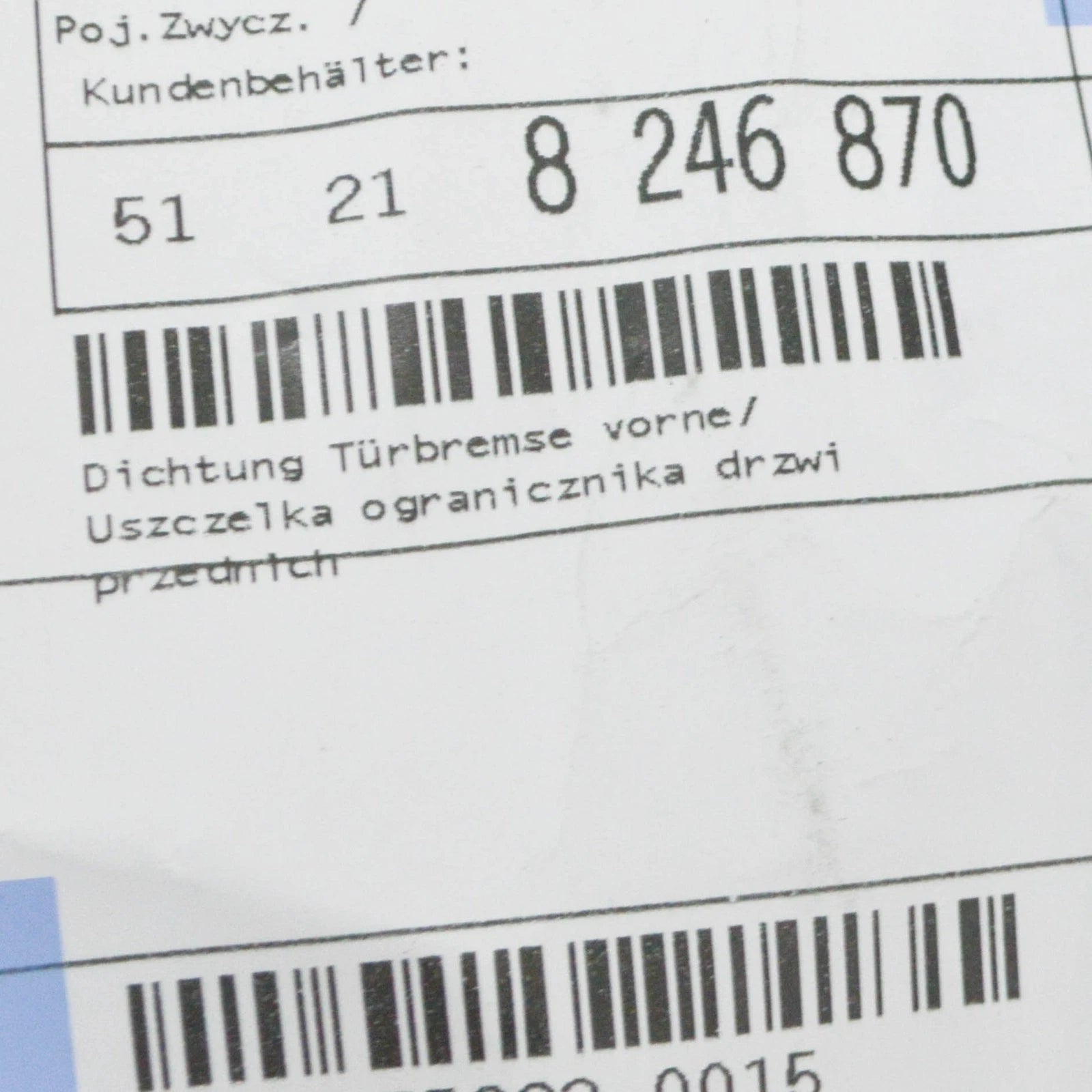 NEW BMW 3 E46 FRONT DOOR BRAKE GASKET 51218246870 8246870 ORIGINAL