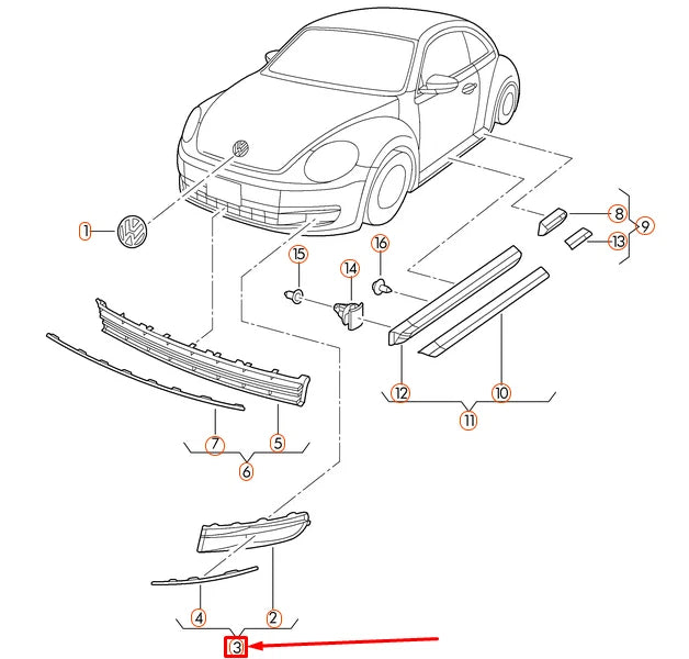 NEW VOLKSWAGEN BEETLE A5 FRONT BUMPER RIGHT OUTER GRILLE 5C5854662D9B9
