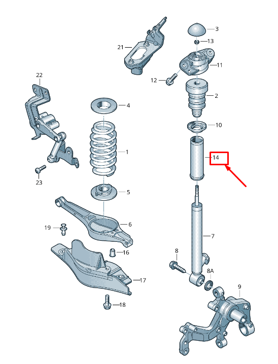 new vw sharan 7n upper rear shock absorber protective pipe 5q0513425c original