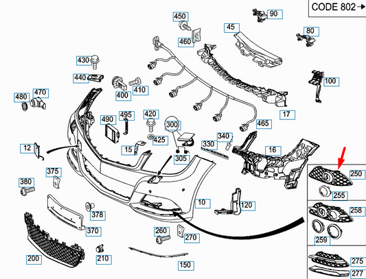 new mercedes-benz c-class w204 front right fog light cover a2048850424 original