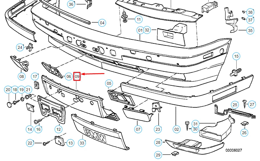 NEW BMW 5 E34 FRONT LICENSE PLATE GRID HOLDER 51111944179 ORIGINAL