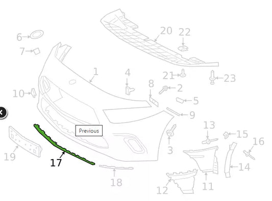 NEW MB A W177 FRONT BUMPER LOWER CENTER MOLDING A177885430264 ORIGINAL