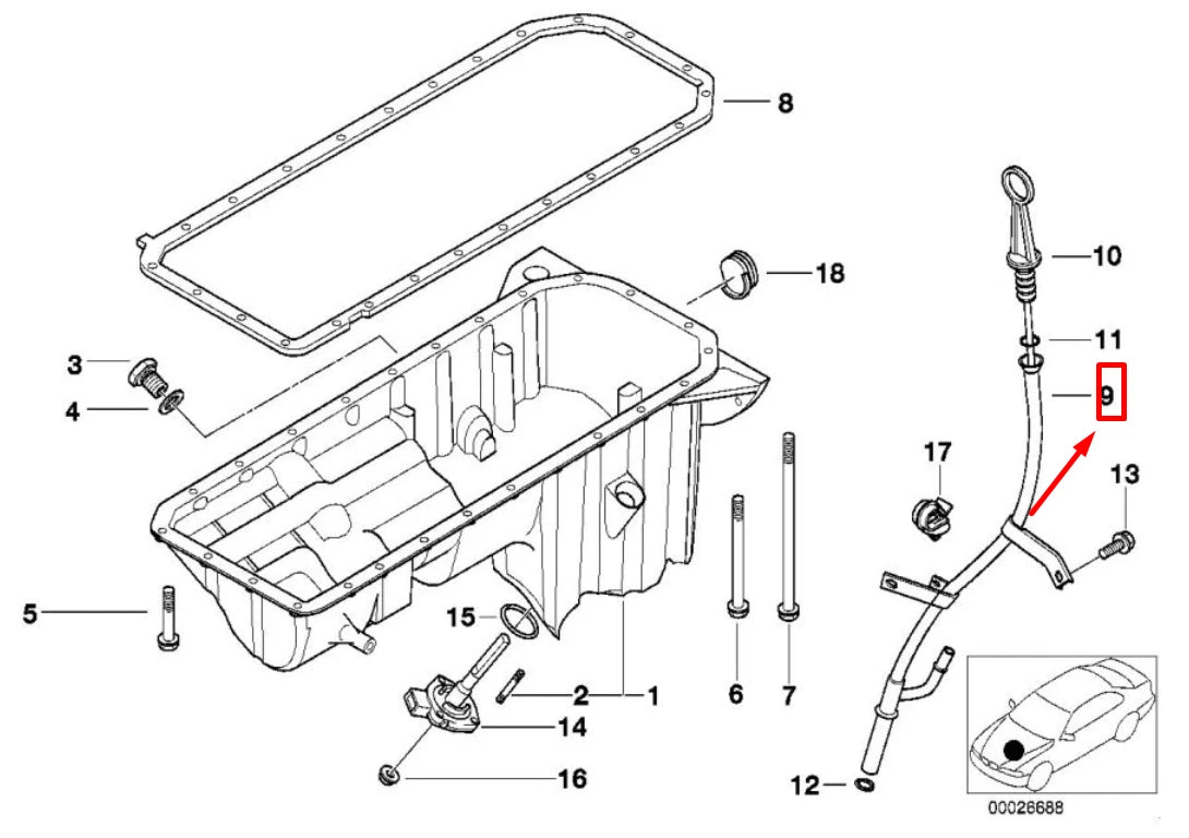 NEW BMW Z3 COUPE E36 ENGINE OIL GUIDE TUBE 11431437140 1437140 ORIGINAL