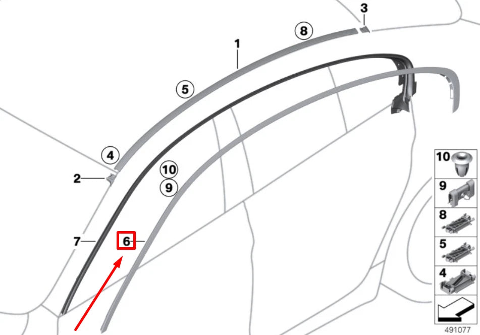 NEW BMW 6 GRAN COUPE F06 RIGHT ROOF STRIP TRIM 7275302 51767275302 ORIGINAL