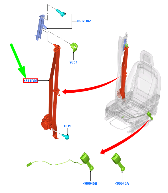 new ford transit mk4 front right seatbelt lhd 2062381 bk31-v61294-bd3ja6