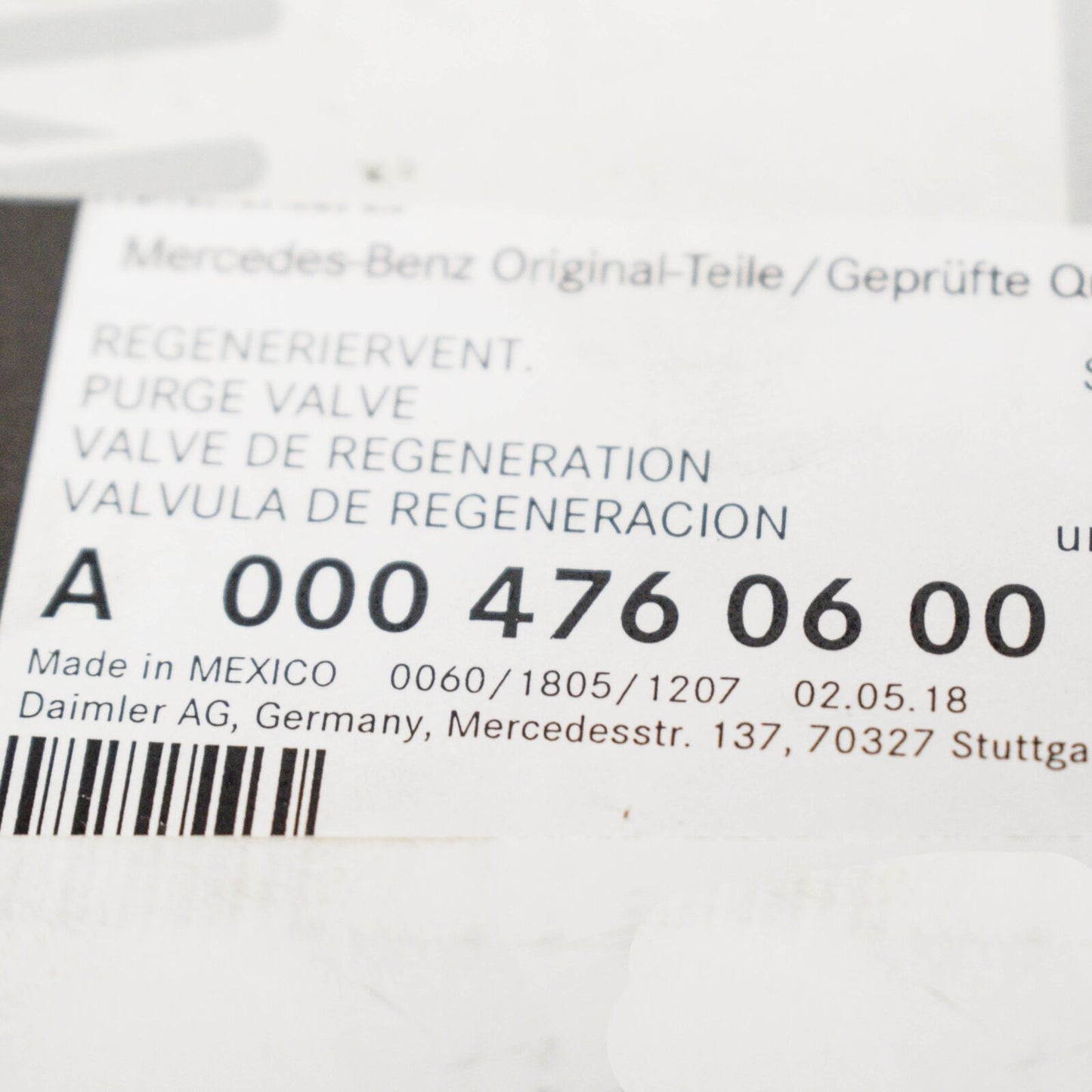 NEW MERCEDES BENZ GLA X156 FUEL PURGE VALVE A0004760600 ORIGINAL