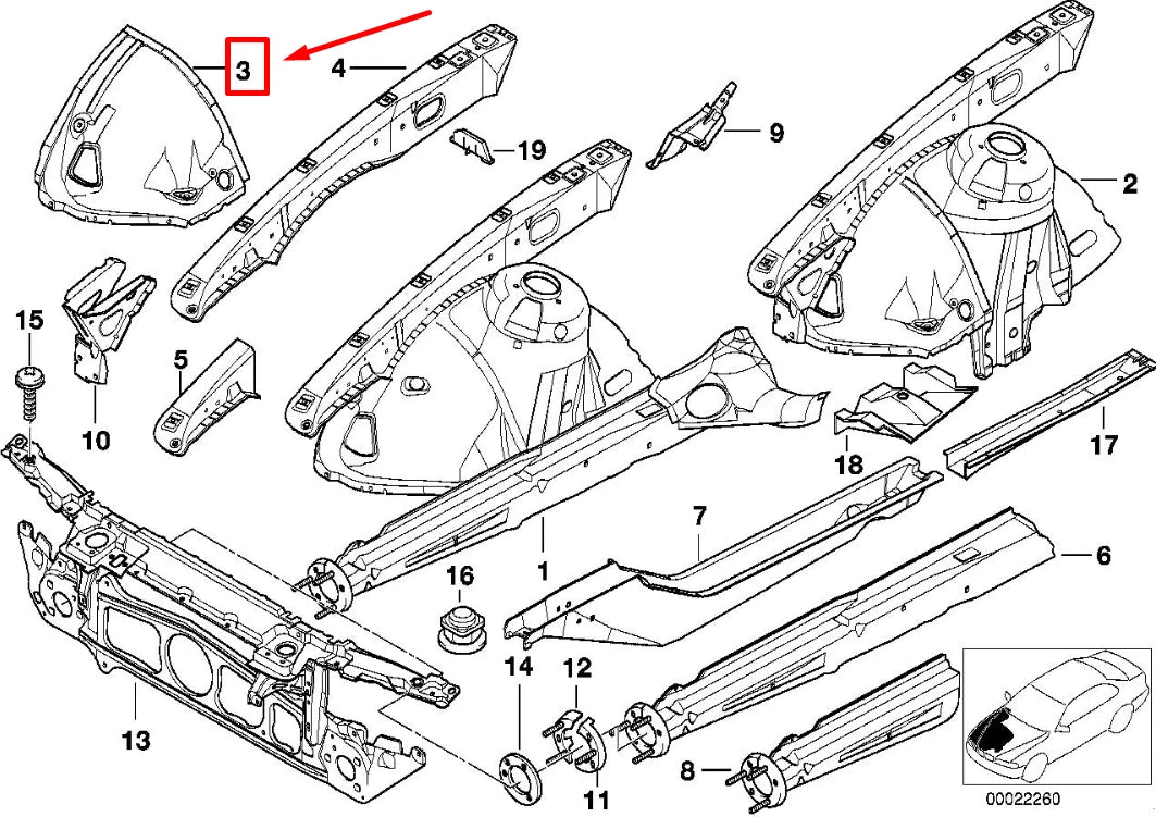 NEW BMW 5 E39 FRONT LEFT INNER WHEEL HOUSING 8203423 41148203423 ORIGINAL
