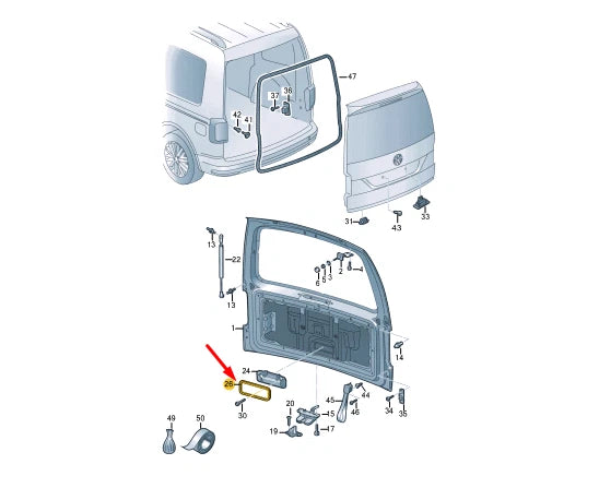 NEW VOLKSWAGEN CADDY ALLTRACK 2K REAR TAILGATE HANDLE BRACKET 1T0827229A