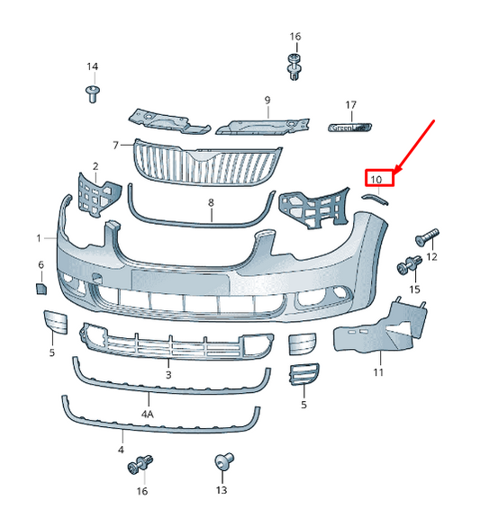 new skoda superb mk2 3t front left bumper guide profile 3t0807183 original