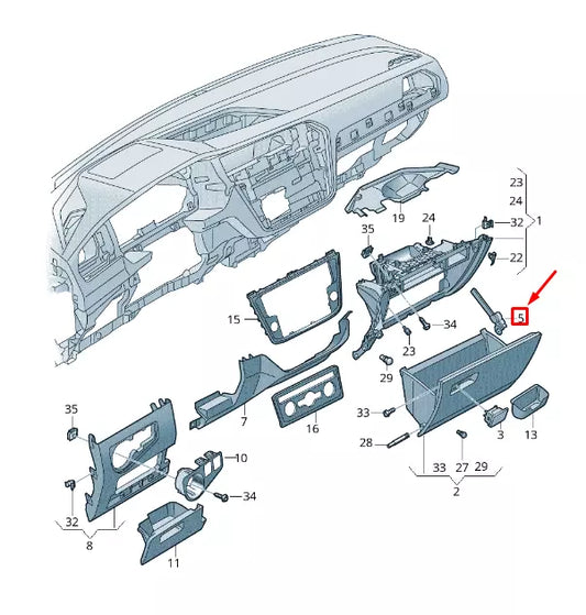 NEW VW TIGUAN AD GLOVE BOX BRAKE ELEMENT WITH SWITCH RHD 5NC858309 ORIGINAL