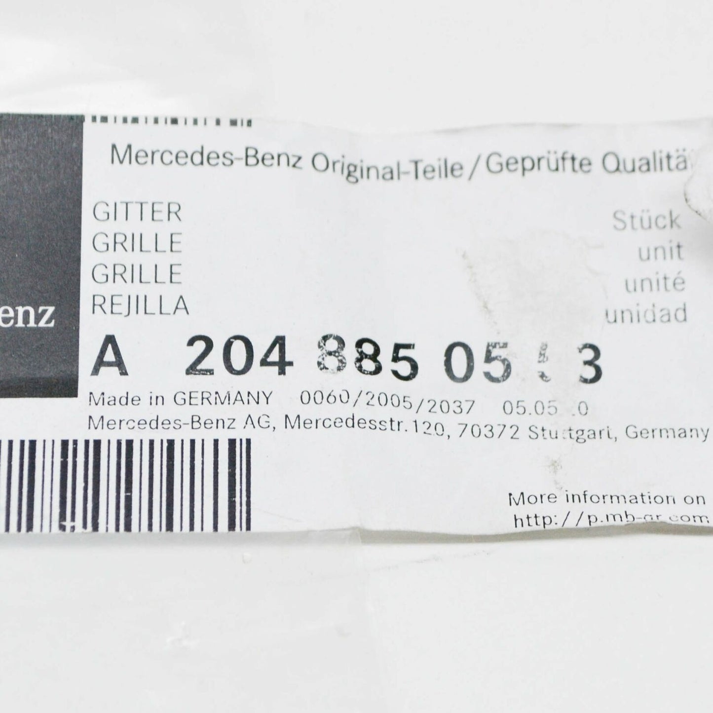 NEW MB C-CLASS W204 FRONT AMG BUMPER LOWER LEFT GRILLE A2048850553 2010 ORIGINAL