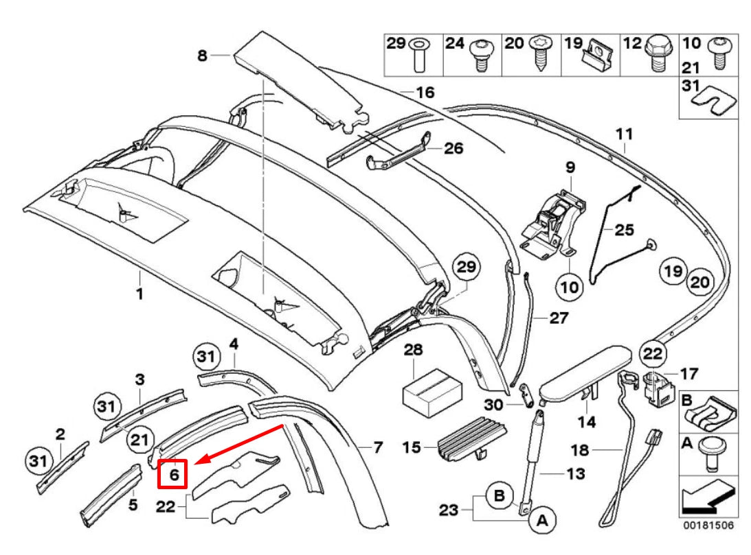 NEW BMW Z4 ROADSTER E85 LEFT CENTRE WINDOW GUIDE 54317043895 7043895 ORIGINAL