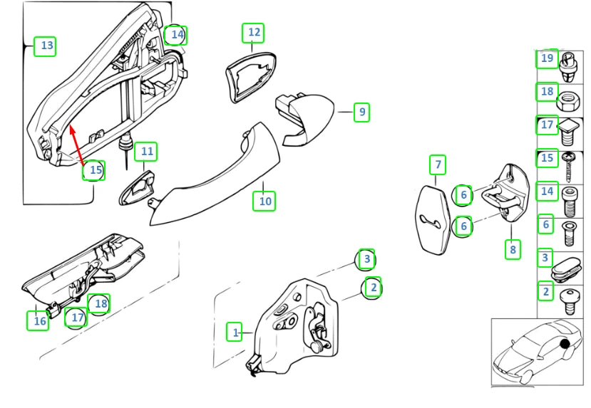 NEW BMW X5 E53 REAR RIGHT DOOR HANDLE COVER 51228243636 ORIGINAL