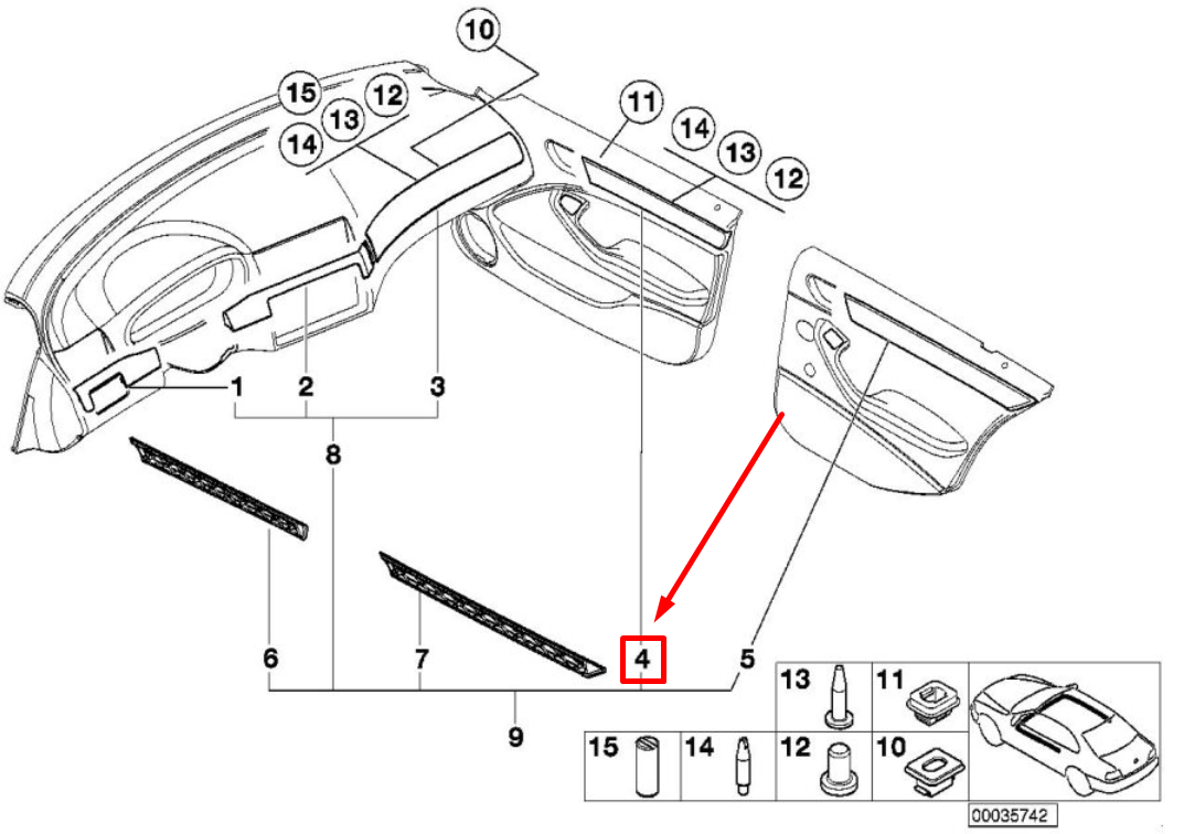 new bmw 3 e46 front right door trim 7047160 51457047160 original
