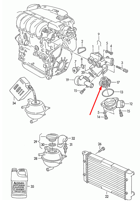 new volkswagen golf mk4 coolant thermostat 075121113d 2.8 petrol original