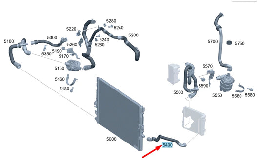 NEW MB C W205 COOLER TO LEFT WHEEL ARCH COOLER COOLANT HOSE A2055019382 ORIGINAL