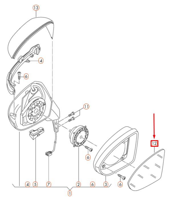 NEW VOLKSWAGEN GOLF MK7 FRONT LEFT DOOR MIRROR GLASS LHD USA 5G0857521B ORIGINAL