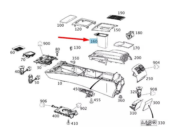NEW MERCEDES-BENZ C W204 CENTER CONSOLE HOUSING CONTAINER A2046830075 ORIGINAL
