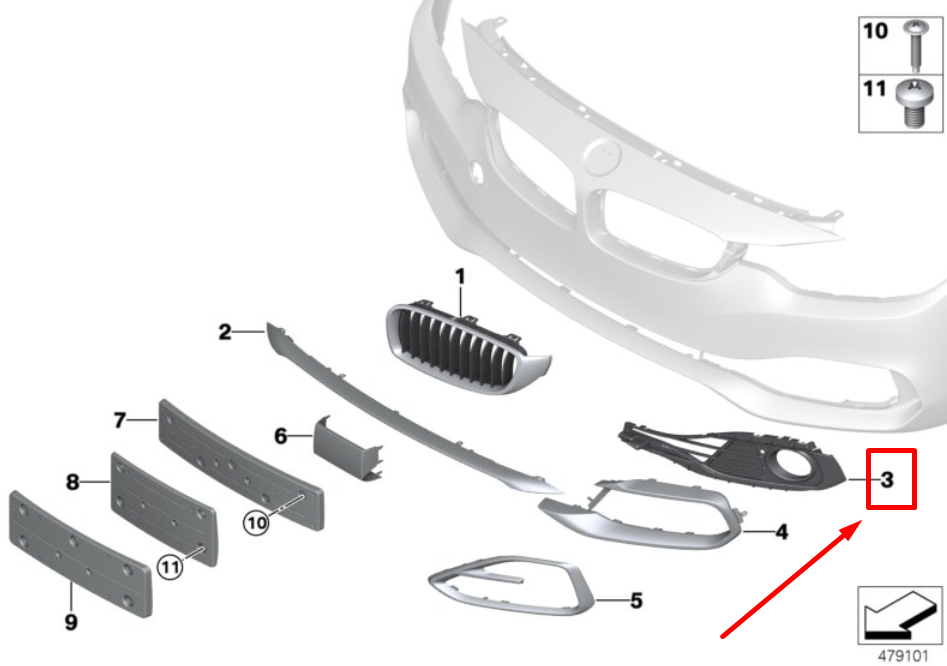 new bmw 4 gran coupe f36 front right fog light trim 7432618 51117432618 original