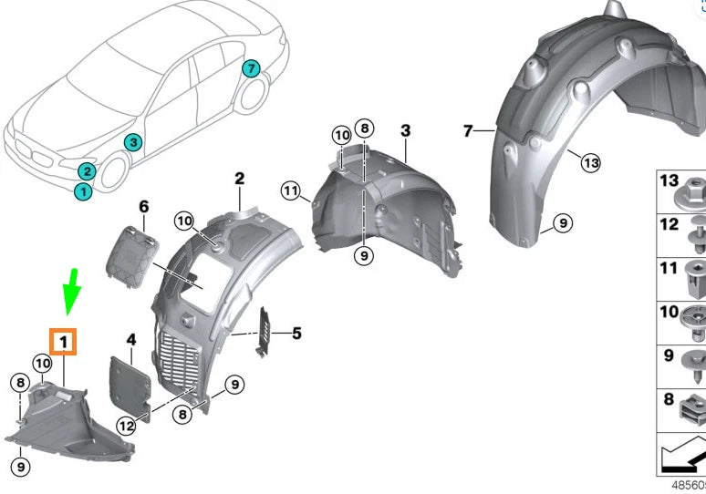 NEW BMW 8 G14 FRONT RIGHT WHEELARCH BOTTOM FRONT COVER 51718060036 ORIGINAL