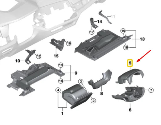 NEW BMW X5 G05 STEERING COLUMN TOP TRIM PANEL 51457952182 RHD ORIGINAL