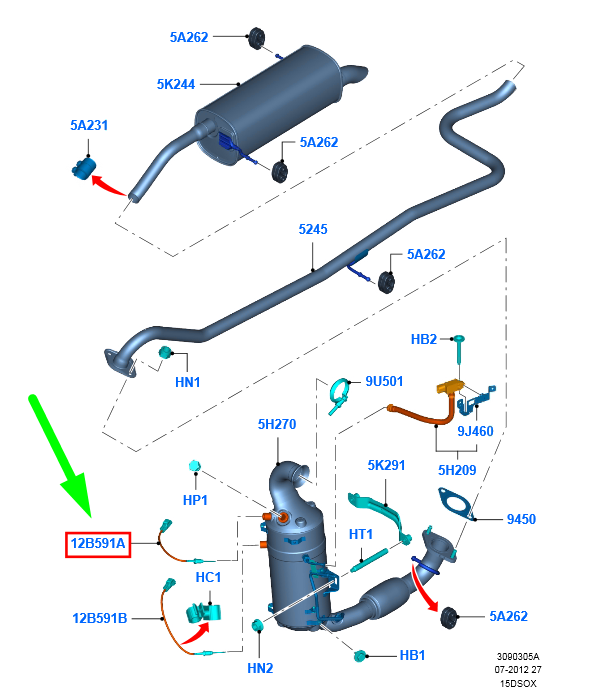 new ford b-max b232 exhaust gas temperature sensor 1543768 original