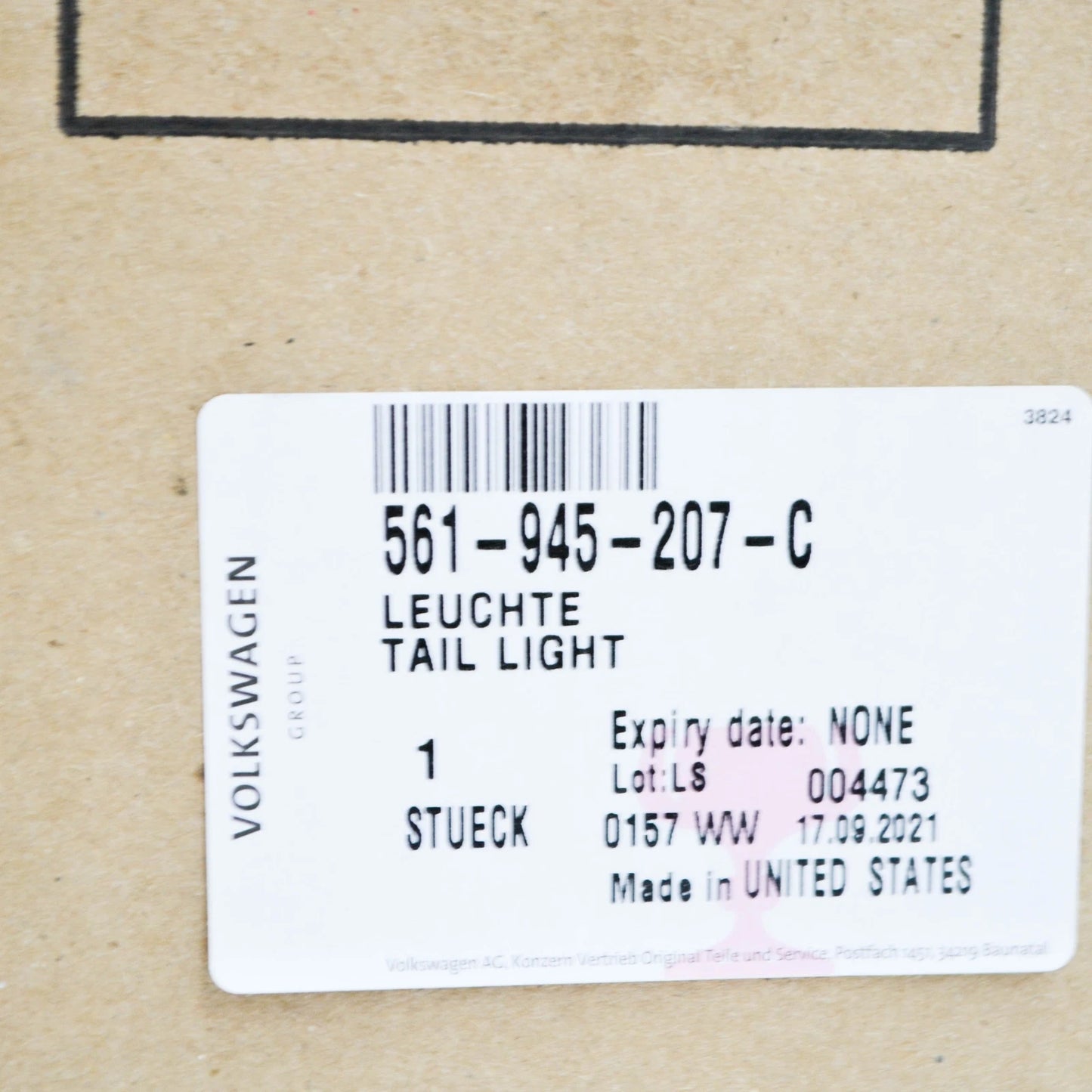 NEW VOLKSWAGEN PASSAT B8 LED USA OUTER TAIL LIGHT - LEFT 561945207C ORIGINAL