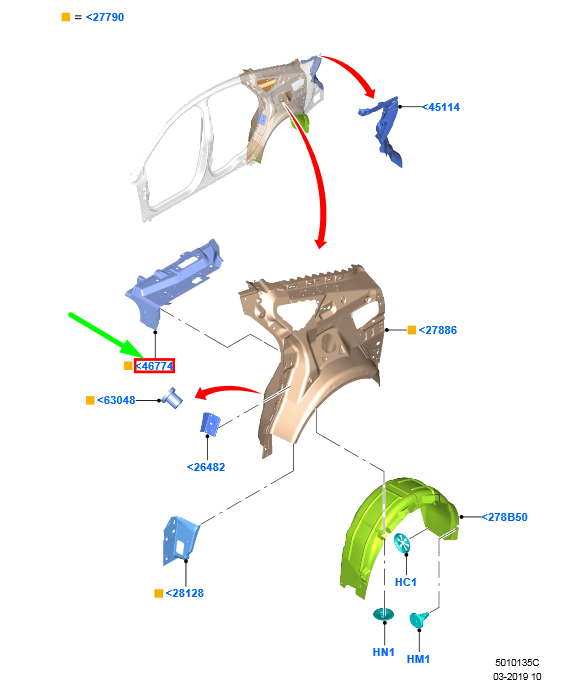 new ford mondeo mk5 rear left side panel reinforcement 2046635 original