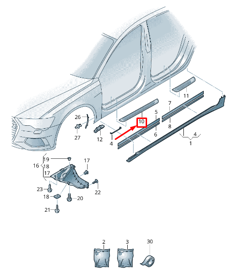 NEW AUDI A6 4A C8 FRONT RIGHT SILL TRIM STRIP 4K08533749B9 ORIGINAL