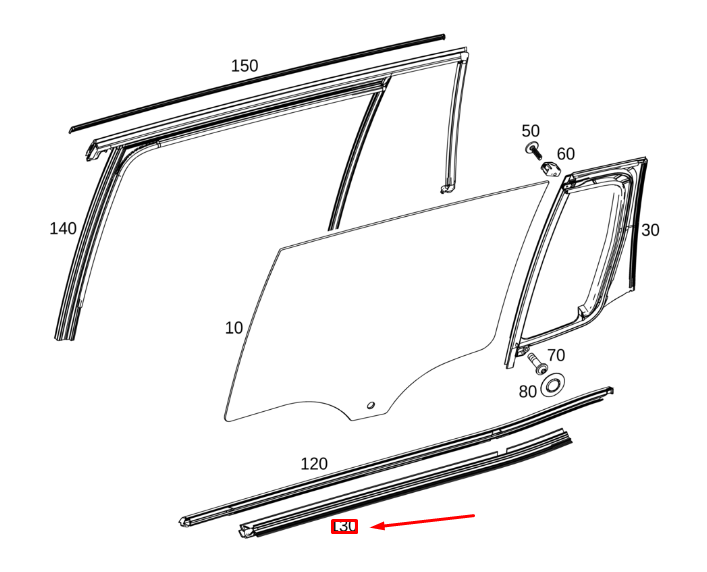 new mb glb x247 rear left door window inner sealing rail a2477358401 original