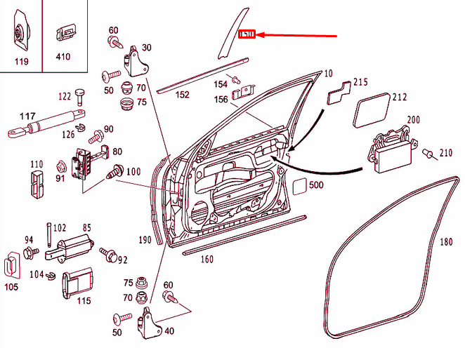 NEW MB S W220 FRONT RIGHT DOOR WINDOW FRAME MOLDING A2206900887 ORIGINAL
