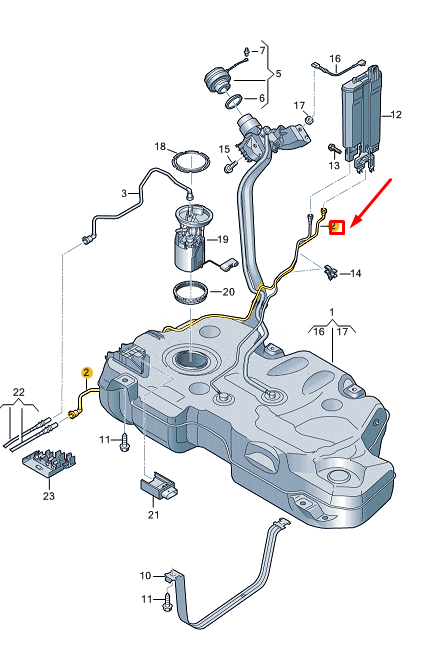 new vw polo aw mk6 fuel tank breather line 2q0201997e original