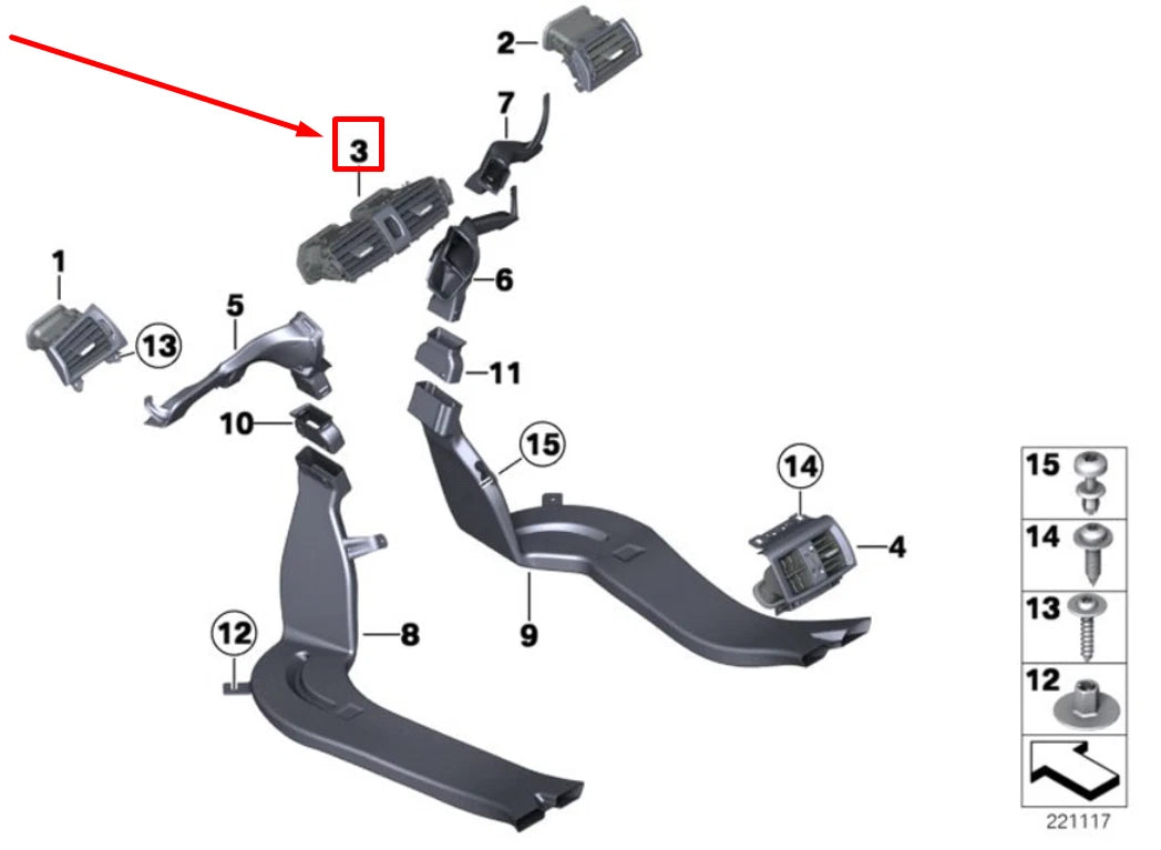 NEW BMW X3 F25 CENTER CONSOLE AIR VENT 9303407 64229303407 ORIGINAL