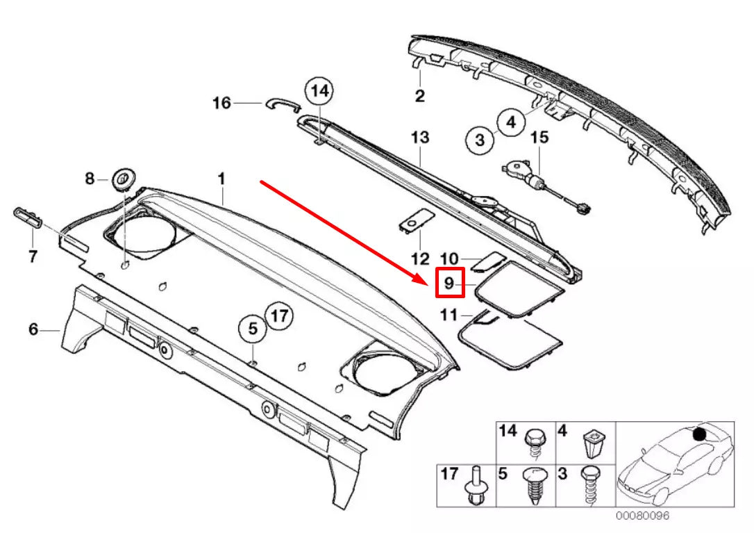 NEW BMW 3 E46 REAR DECK SPEAKER COVER 8222943 51468222943 ORIGINAL