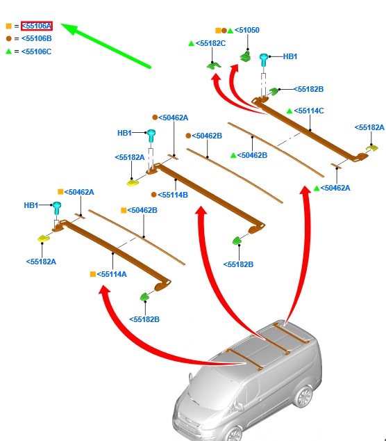 new ford transit custom mk1 front roof rack cross rail 2400995 original