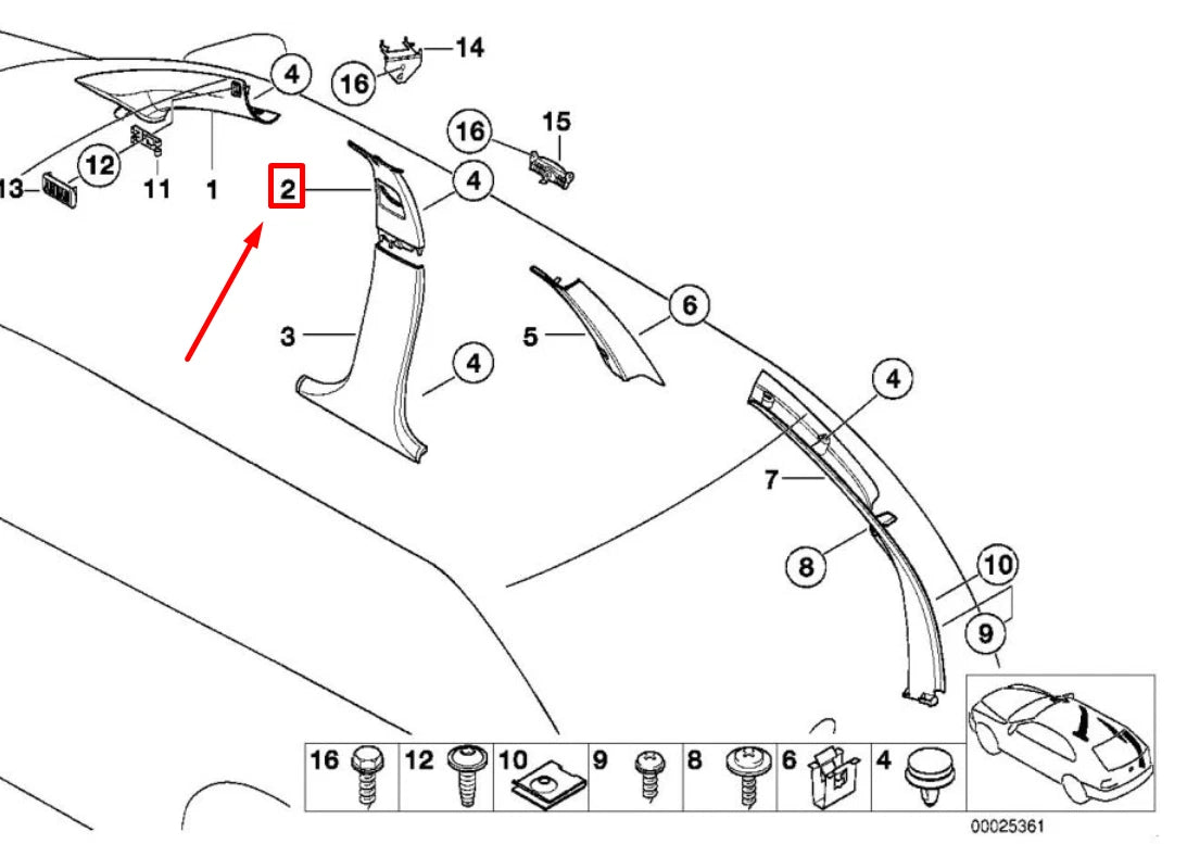 NEW BMW 5 E39 UPPER RIGHT B-PILLAR TRIM 51437893548 7893548 ORIGINAL