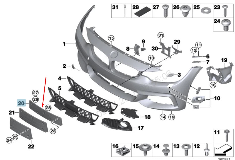 NEW BMW 4 F32 FRONT M SPORT BUMPER LICENSE NUMBER PLATE 51138054576 2015