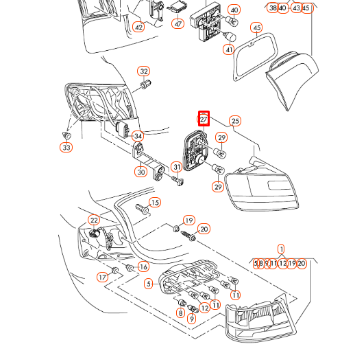 NEW AUDI A6 C6 RIGHT REAR CARRIER TAILIGHT BULB 4F9945222C ORIGINAL